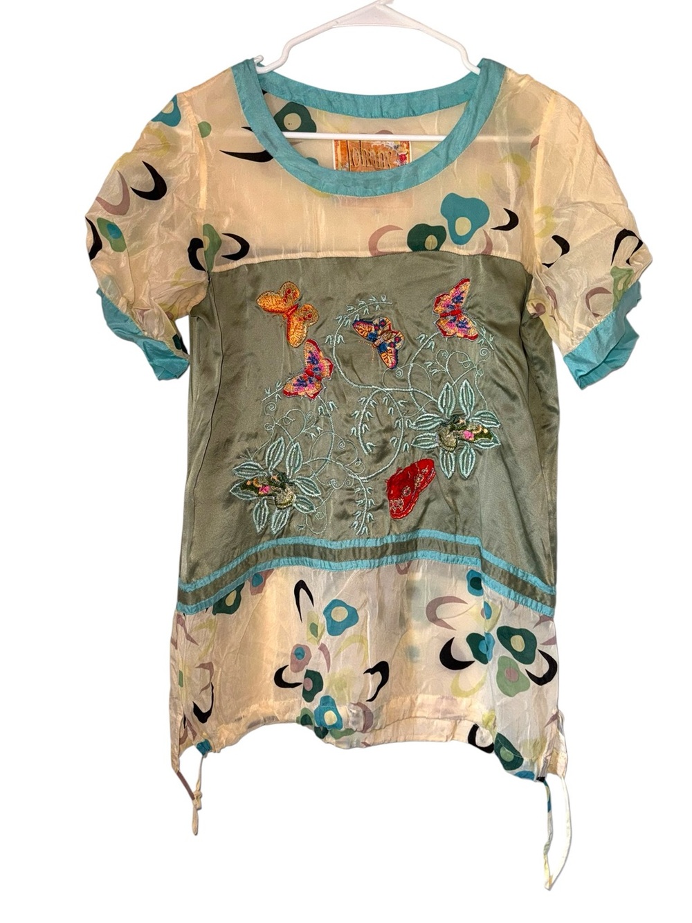 Johnny Was Women S Rayon Silk Embroidered Tunic Top Butterfly Floral